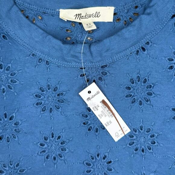 NWT Madewell Embroidered Wide-Sleeve Boxy Tee Sunfaded Blue Size XS - Picture 4 of 5